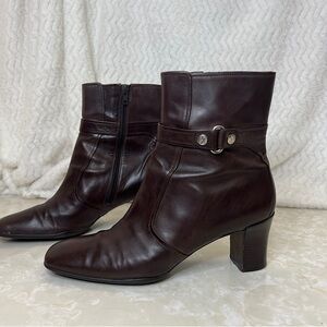 Cole Haan Brown Leather Square Toe 90s Y2K Block Heel Zip Ankle Boots Womens 10